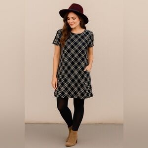 Apt. 9 Black Plaid Shift Dress M | Classic‎ Fall Winter Workwear Tunic